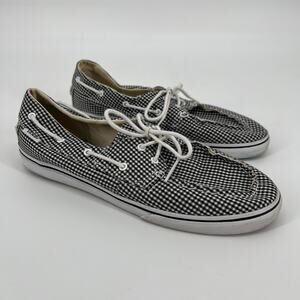 Vans Gingham Zapato Lo Boat Shoes Mens 7.5 Womens 9 Black White Canvas Unisex